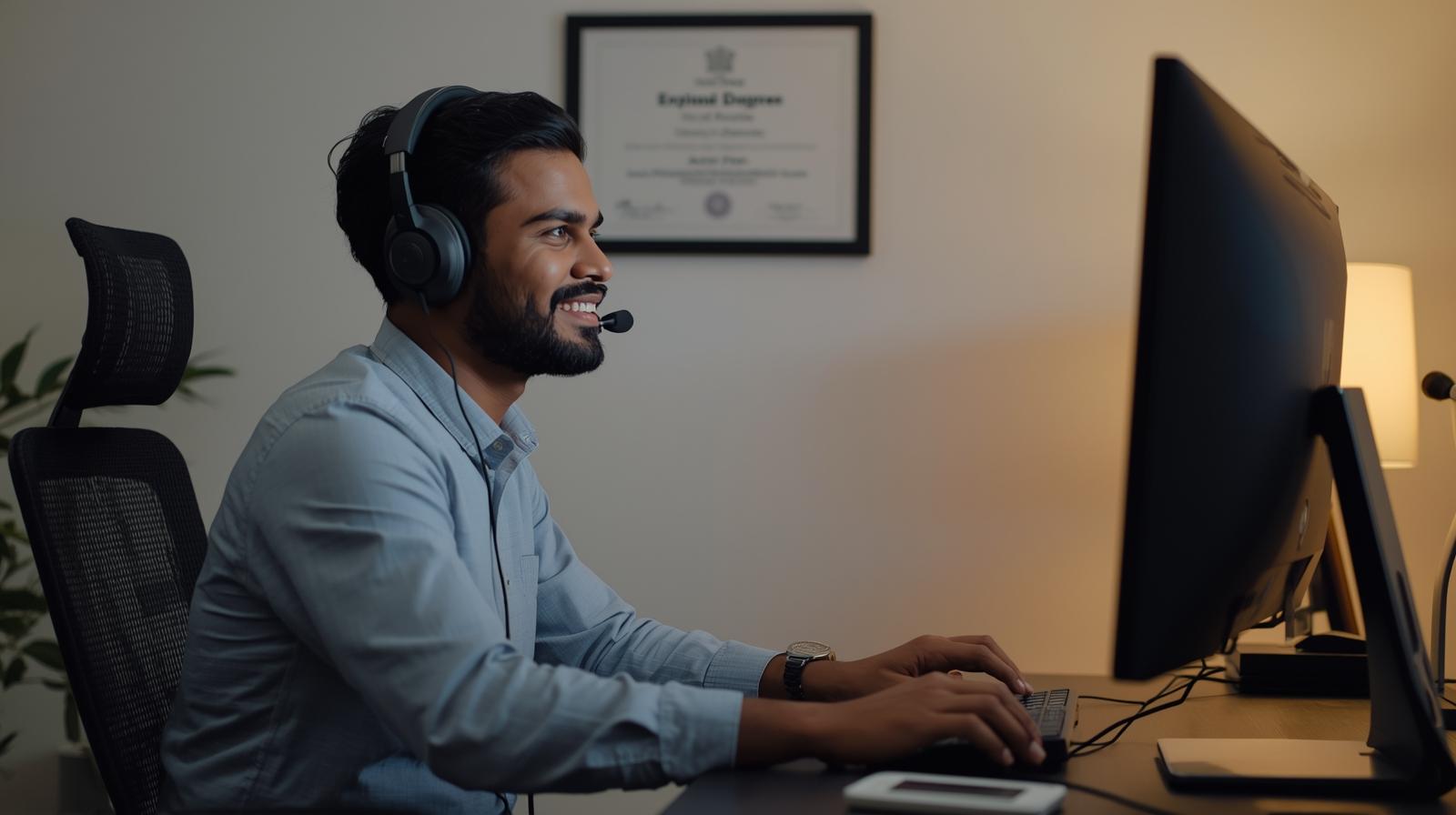 Chamindu Mihiranga coaching a PTE student on computer-based English test preparation in Sri Lanka